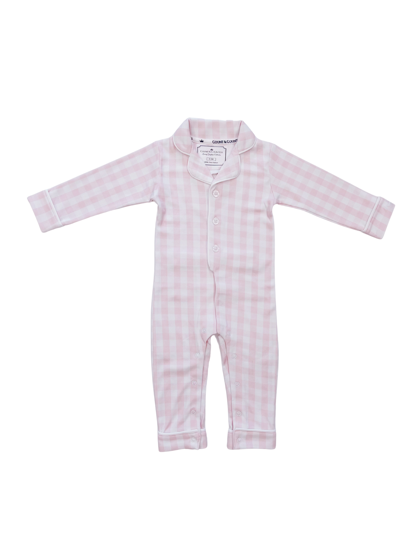 Baby Pima Romper Sleepsuit in Pink Gingham