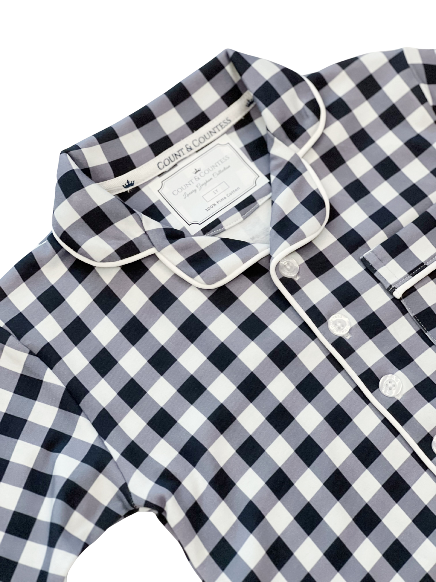 Kids Pima Loungewear Pyjamas in Navy Gingham