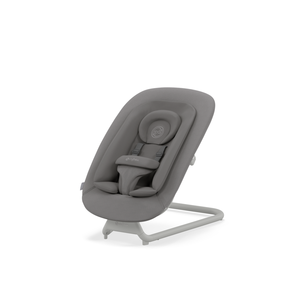 Gray baby bouncer chair on a white background