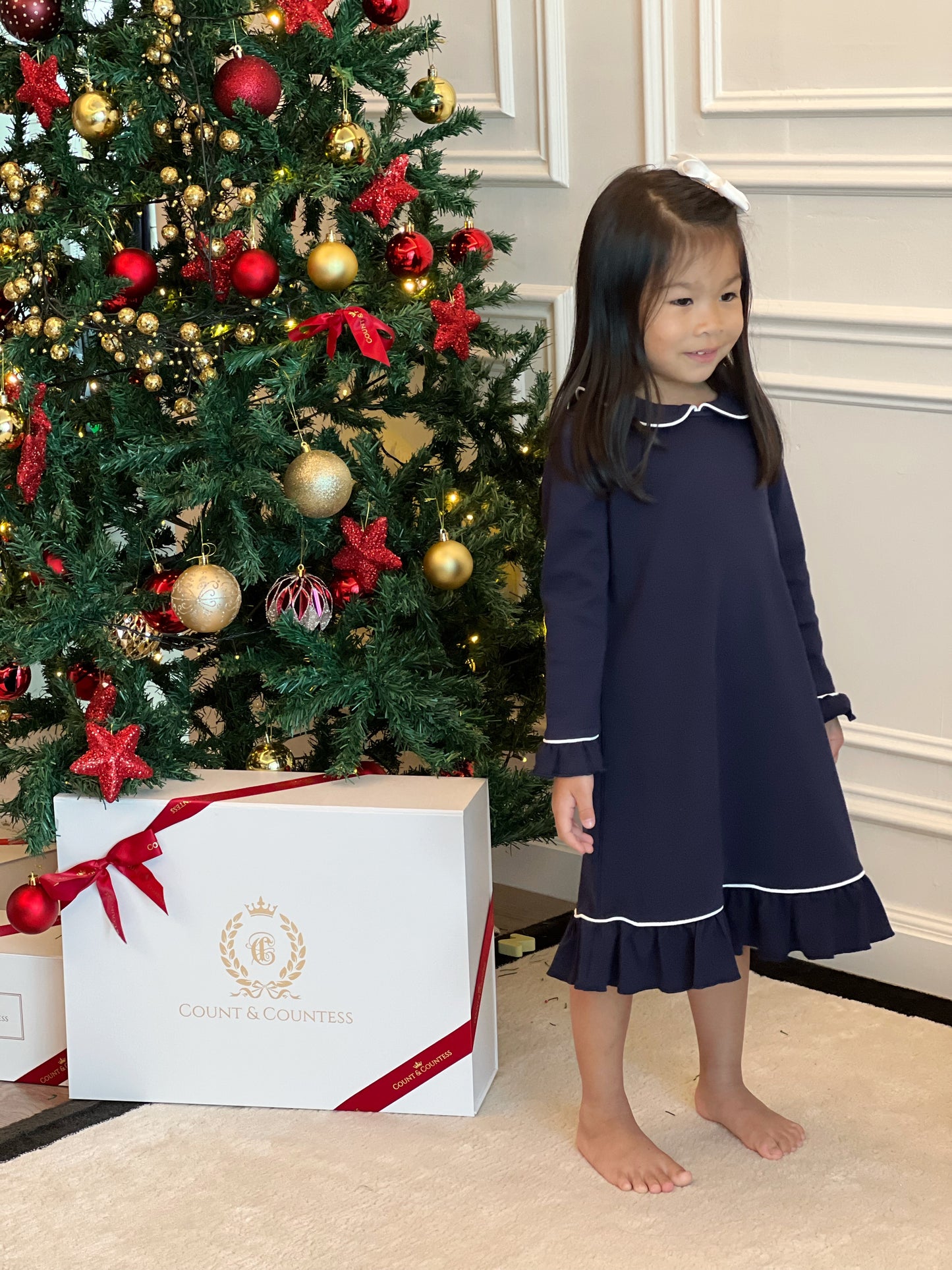 Pima Cotton Girl's Sleep Dress - Urban Navy