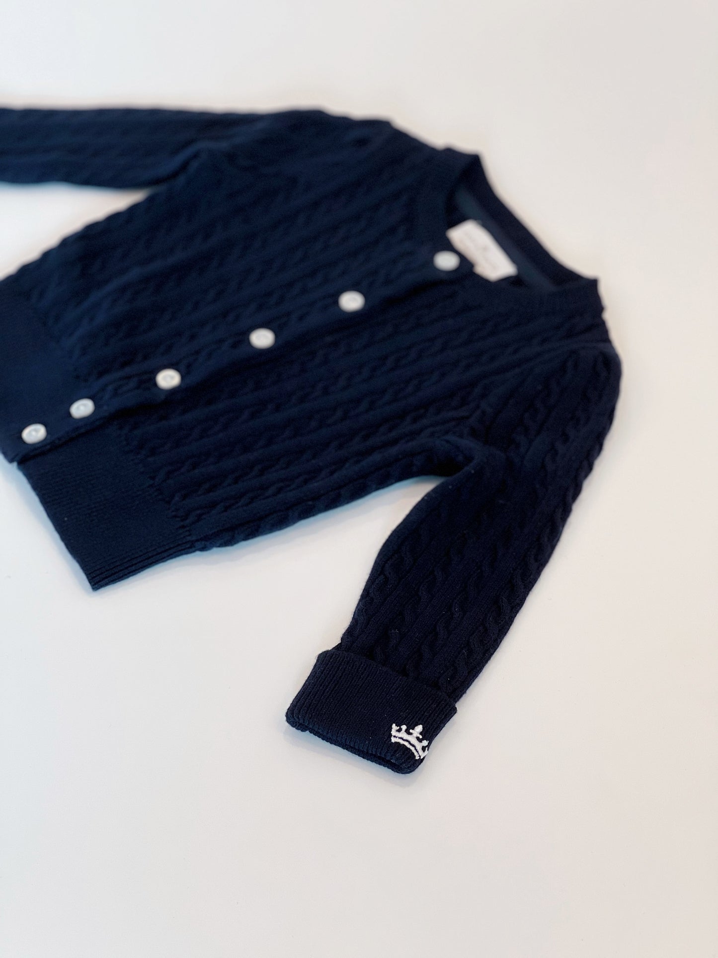 Organic Cotton Cable-Knit Cardigan - Navy