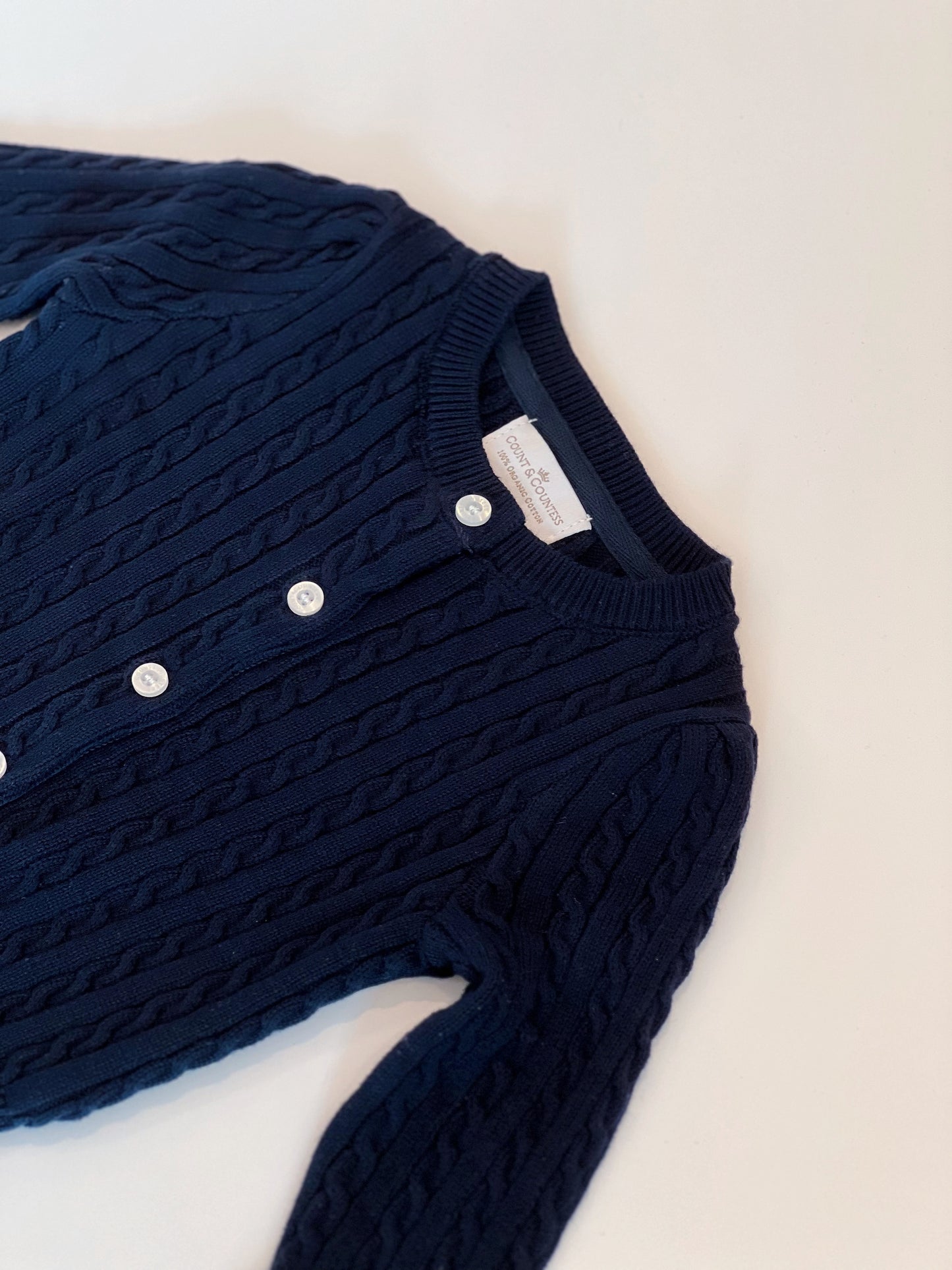 Organic Cotton Cable-Knit Cardigan - Navy