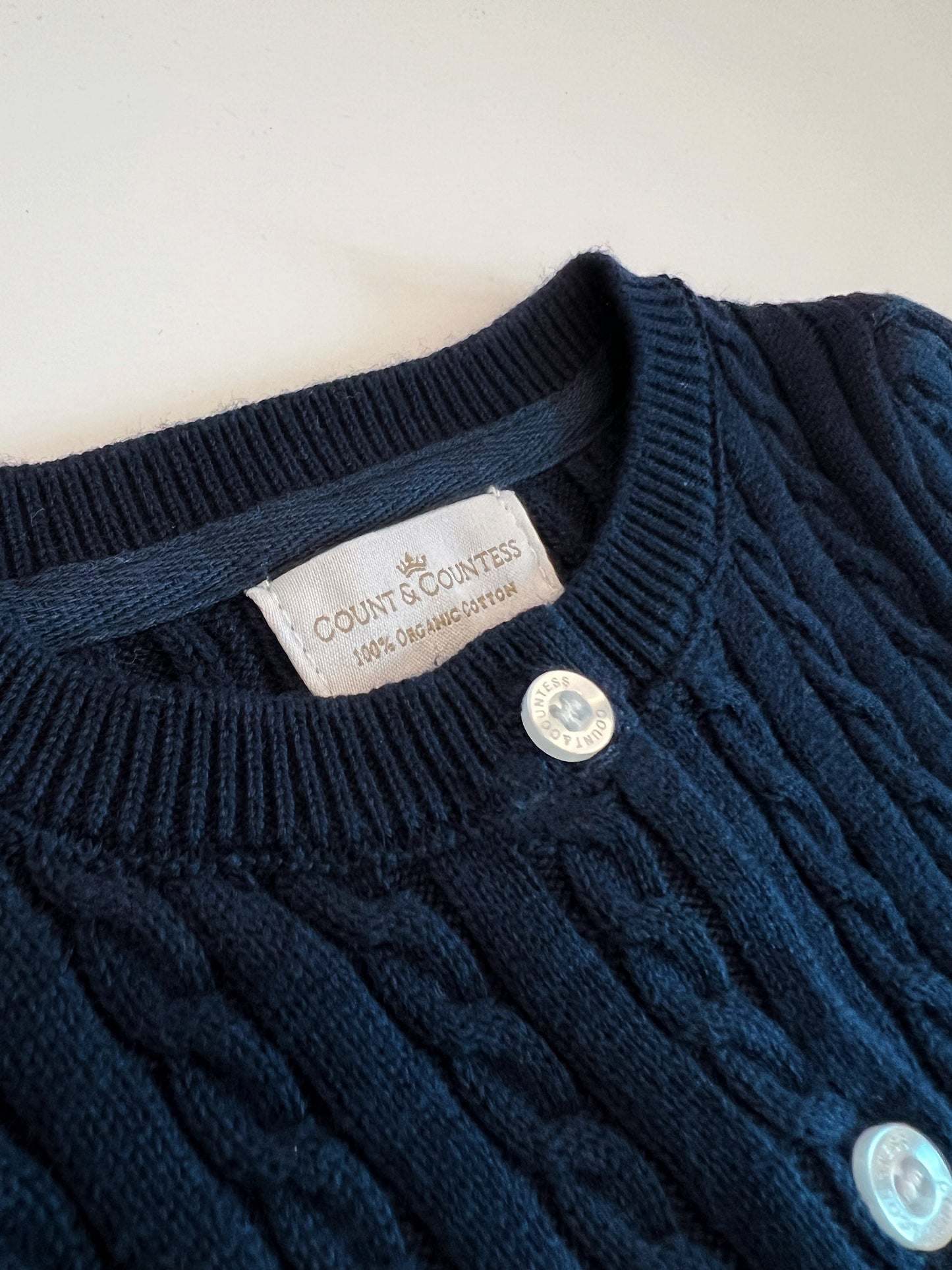 Organic Cotton Cable-Knit Cardigan - Navy