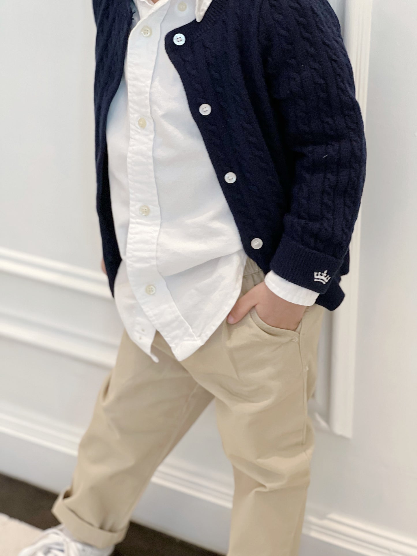 Organic Cotton Cable-Knit Cardigan - Navy