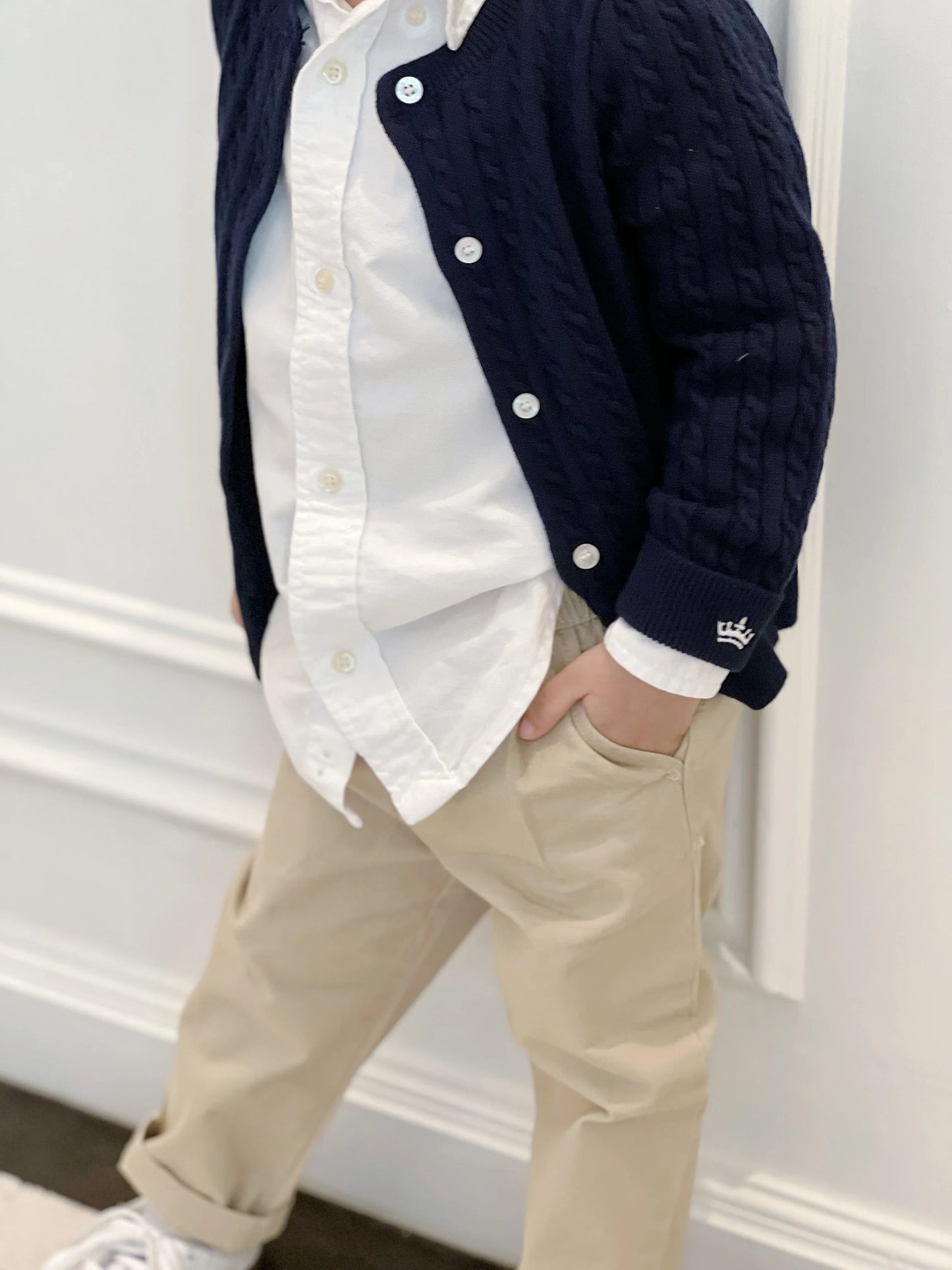 Organic Cotton Cable-Knit Cardigan - Navy