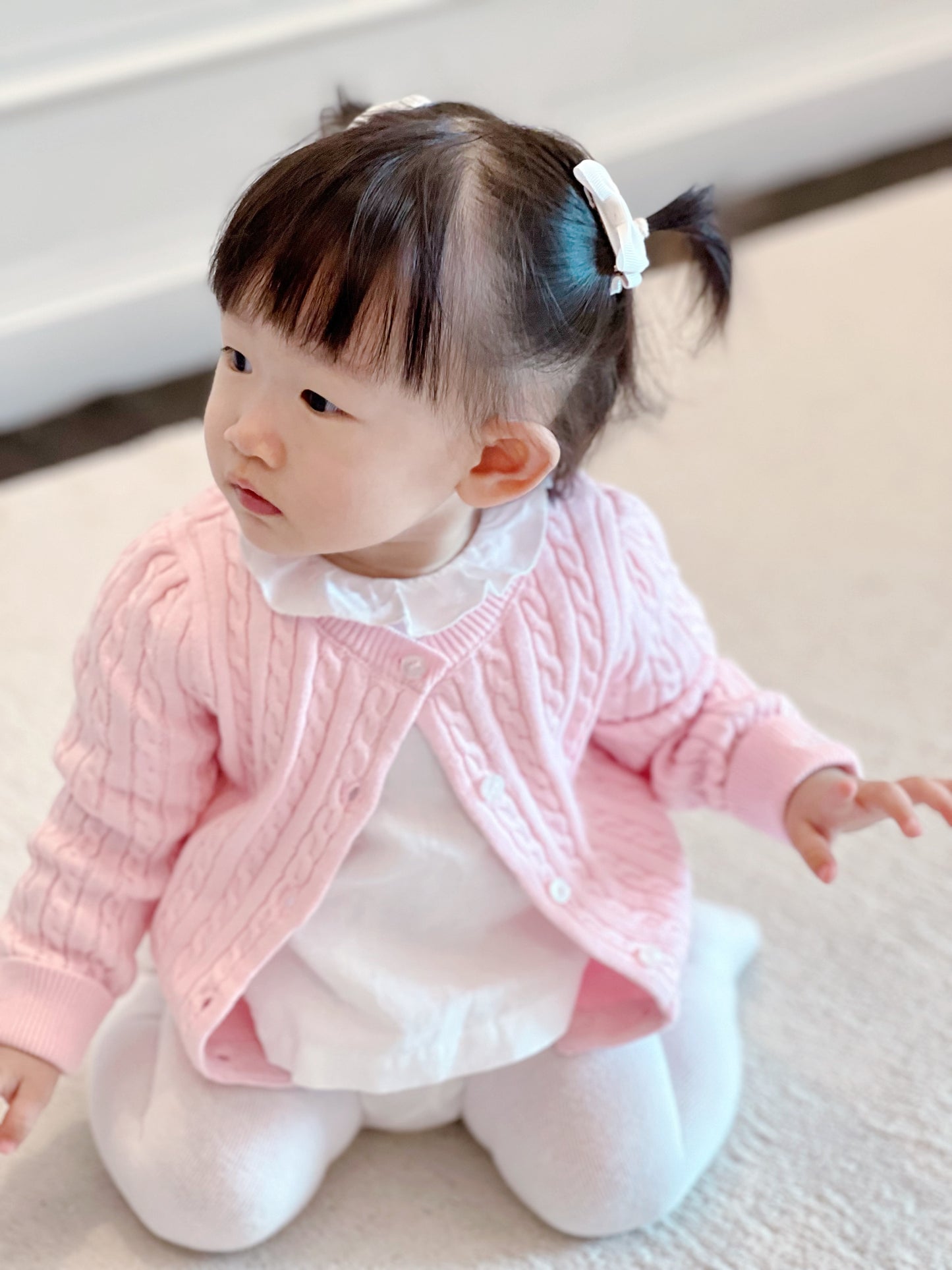 Organic Cotton Cable-Knit Baby Cardigan - Pink