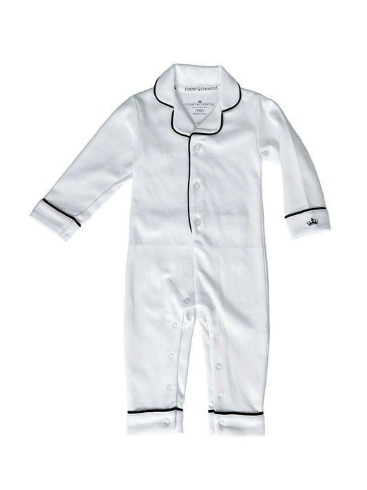 Baby Pima Romper Sleepsuit in Classic White - Count & Countess