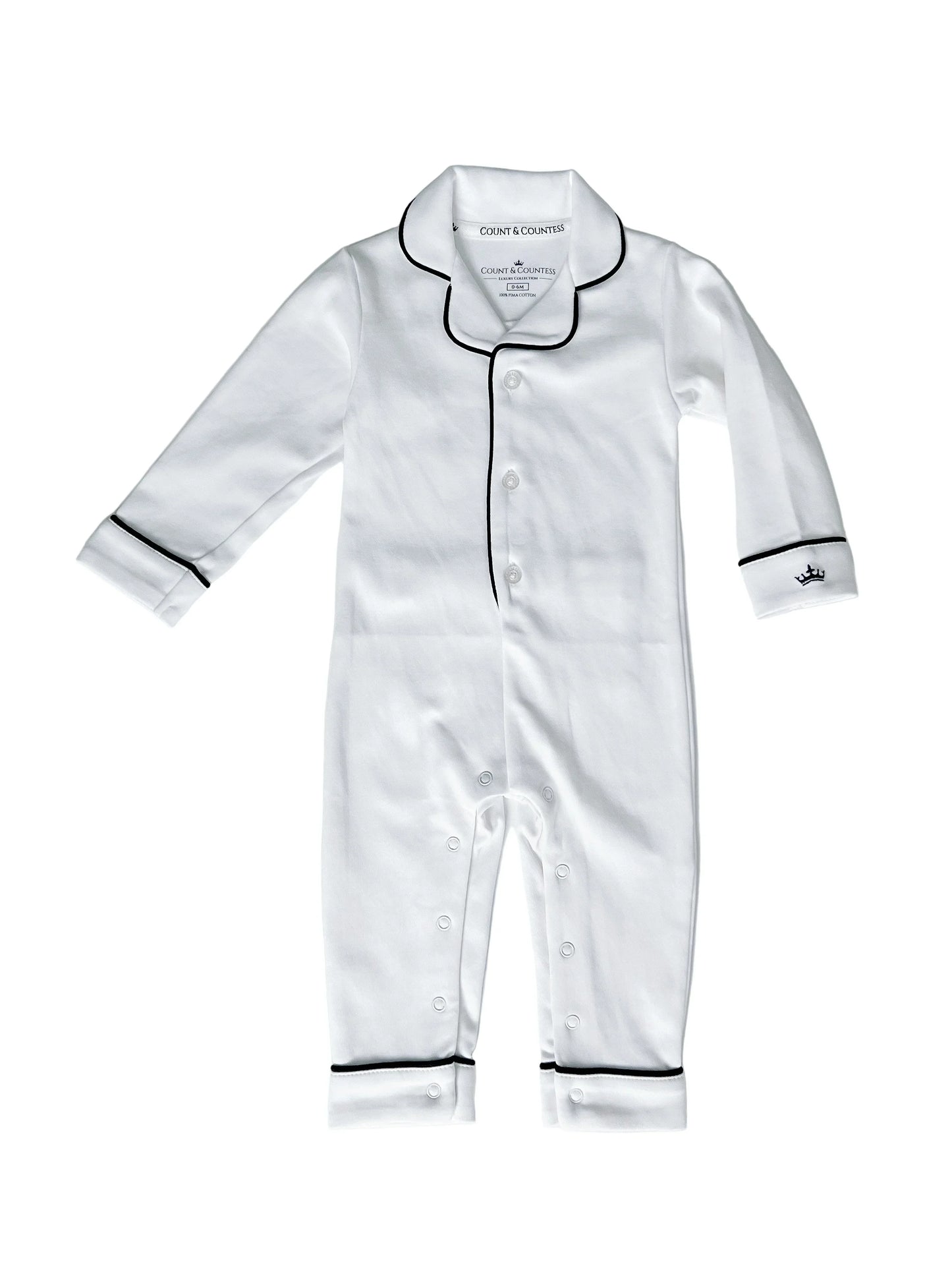 Baby Pima Romper Sleepsuit in Classic White - Count & Countess