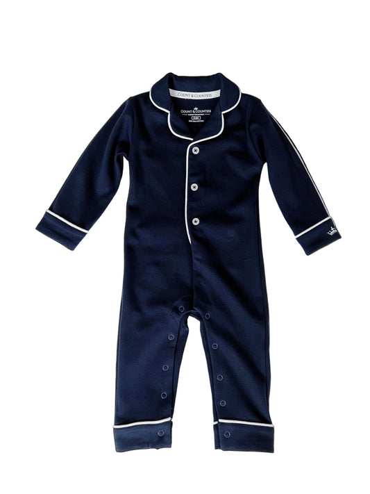 Baby Pima Romper Sleepsuit in Urban Navy - Count & Countess
