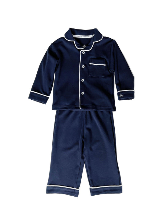 Kids Pima Loungewear Pyjamas in Urban Navy - Count & Countess