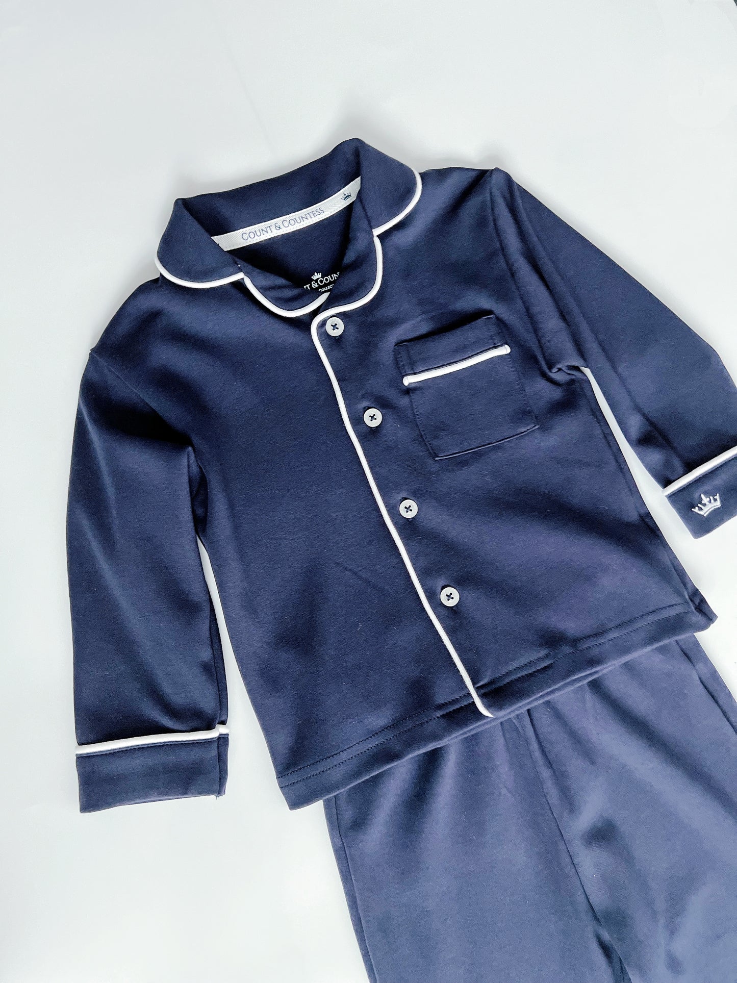 Kids Pima Loungewear Pyjamas in Urban Navy - Count & Countess