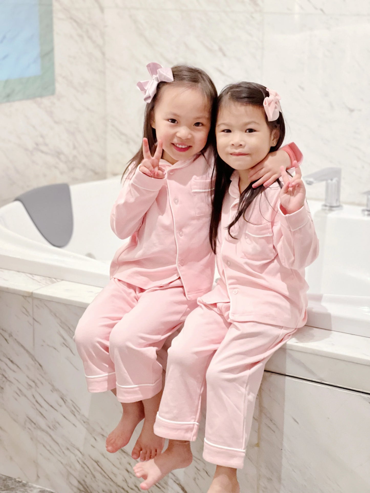 Kids Pima Loungewear Pyjamas in Ballet Pink - Count & Countess