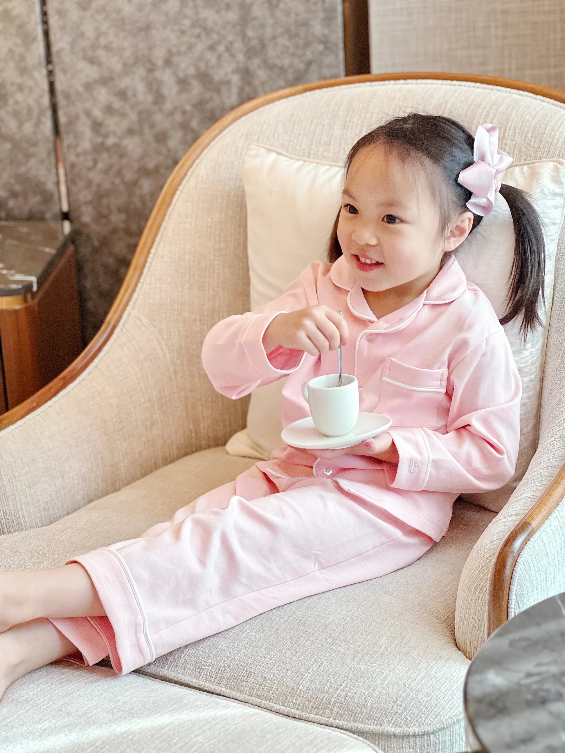 Kids Pima Loungewear Pyjamas in Ballet Pink - Count & Countess