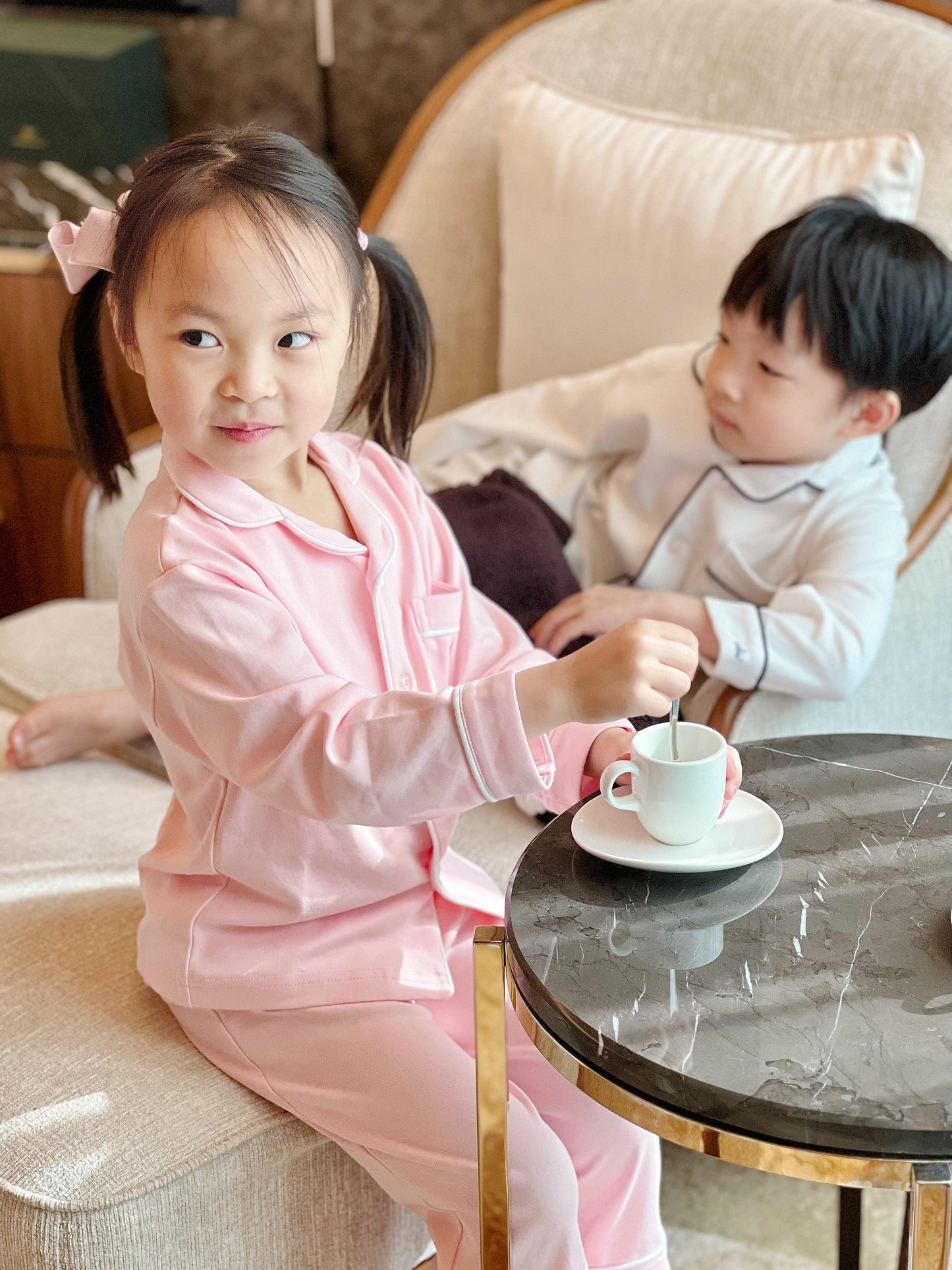 Kids Pima Loungewear Pyjamas in Ballet Pink - Count & Countess