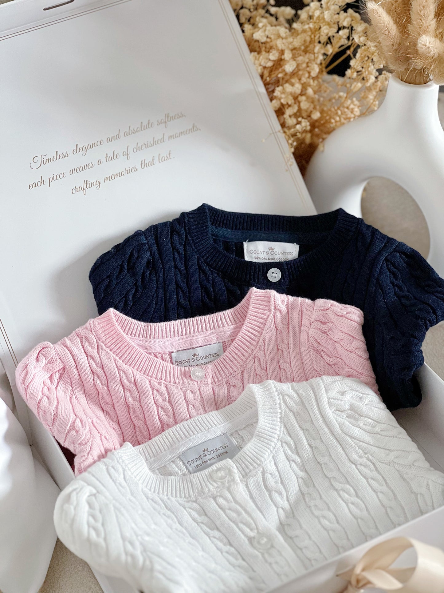 Organic Cotton Cable-Knit Cardigan - White