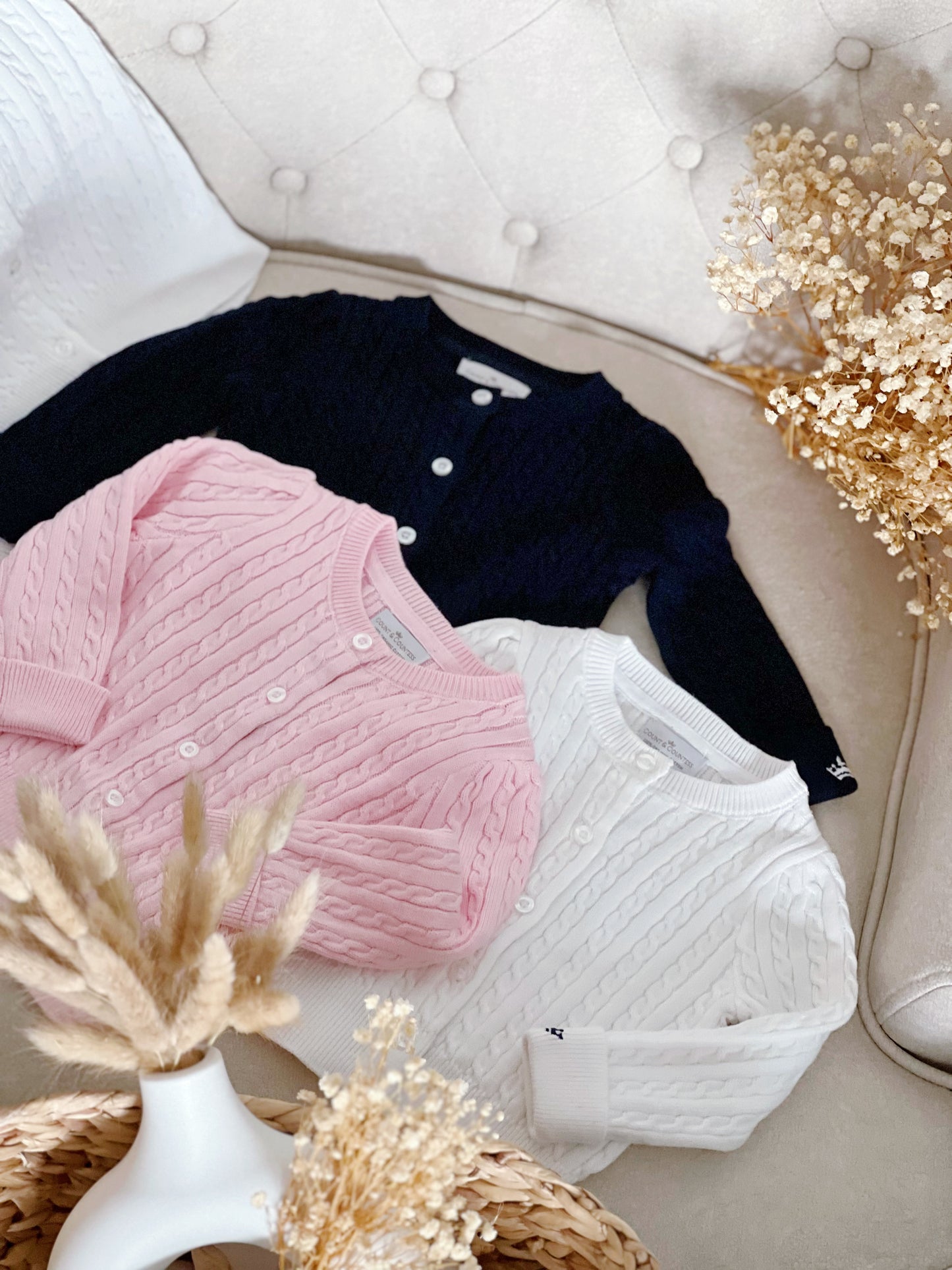 Organic Cotton Cable-Knit Cardigan - White