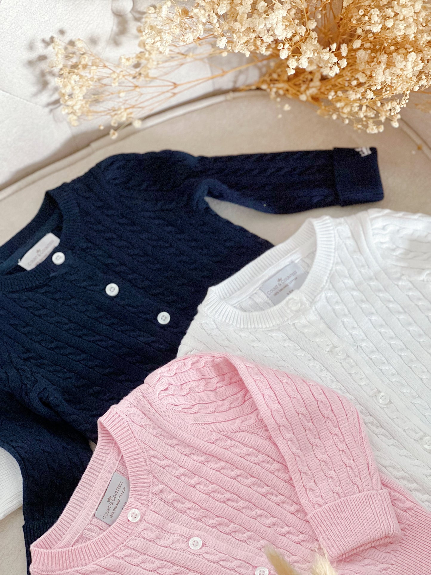 Organic Cotton Cable-Knit Cardigan - Navy