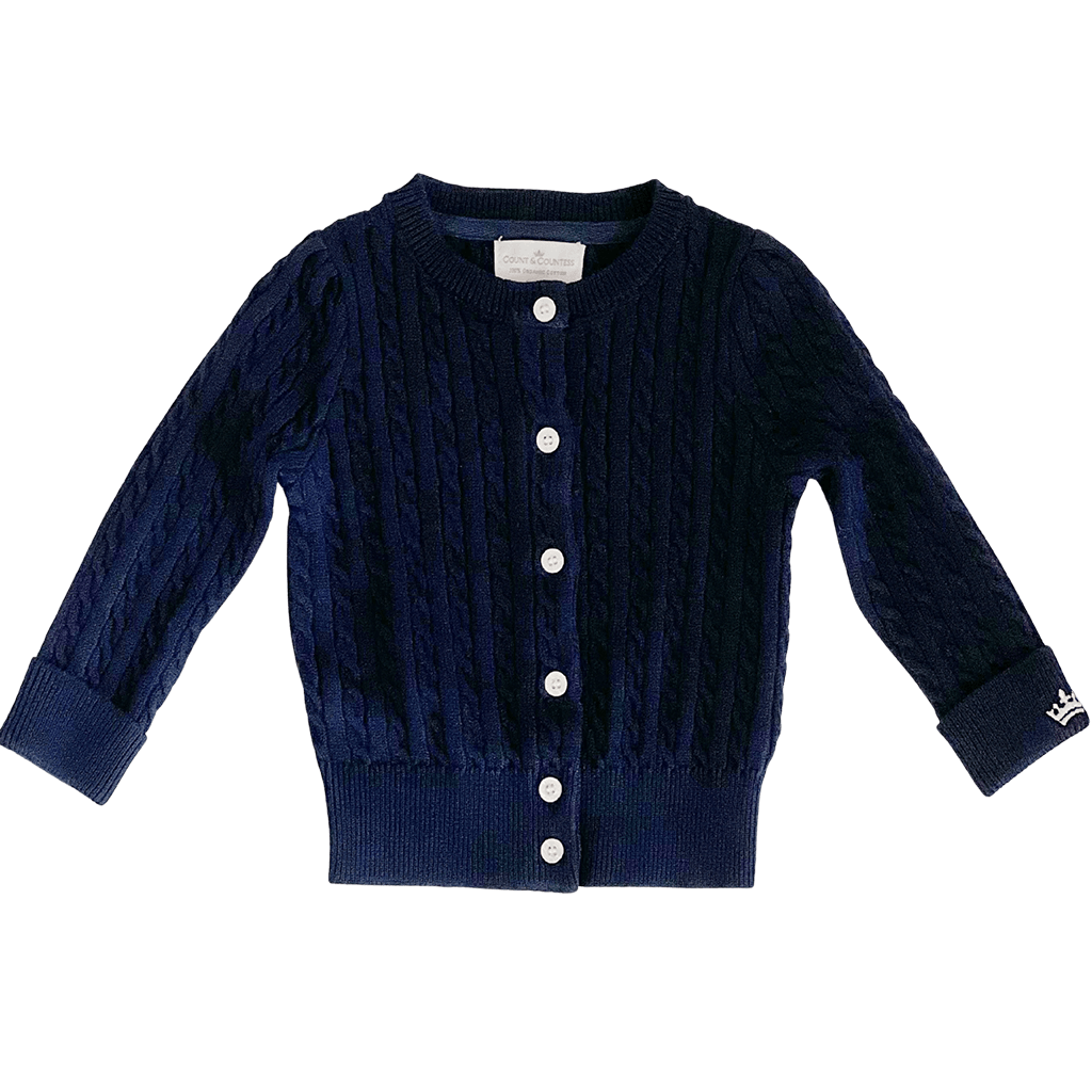 Organic Cotton Cable-Knit Cardigan - Navy