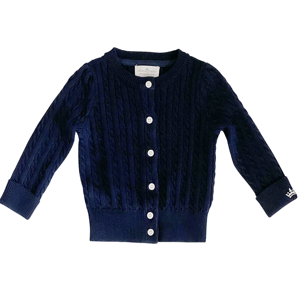 Organic Cotton Cable-Knit Cardigan - Navy