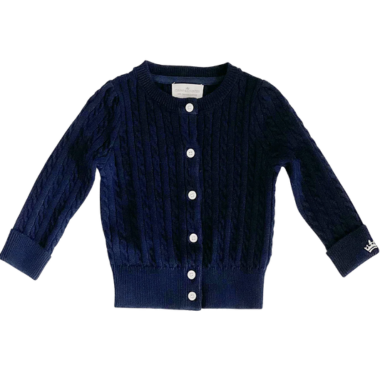 Organic Cotton Cable-Knit Cardigan - Navy