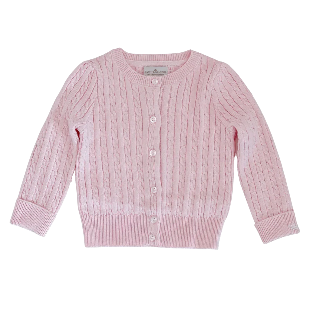 Organic Cotton Cable-Knit Baby Cardigan - Pink