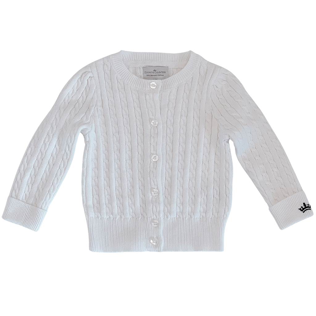Organic Cotton Cable-Knit Cardigan - White