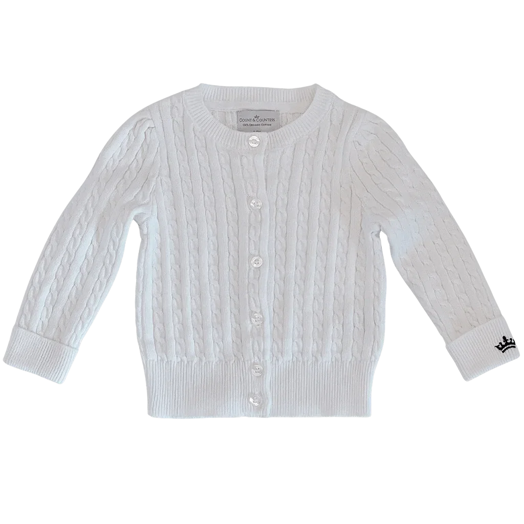 Organic Cotton Cable-Knit Cardigan - White