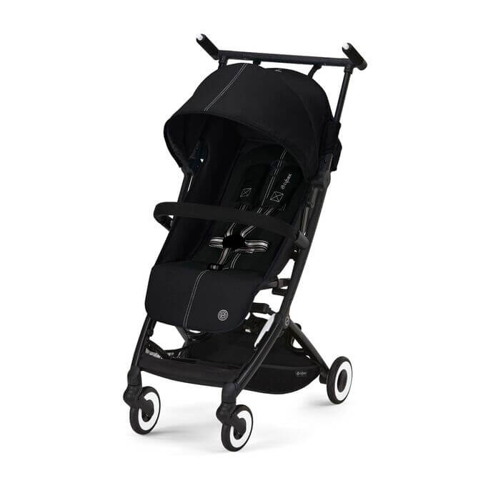 Black stroller on a white background