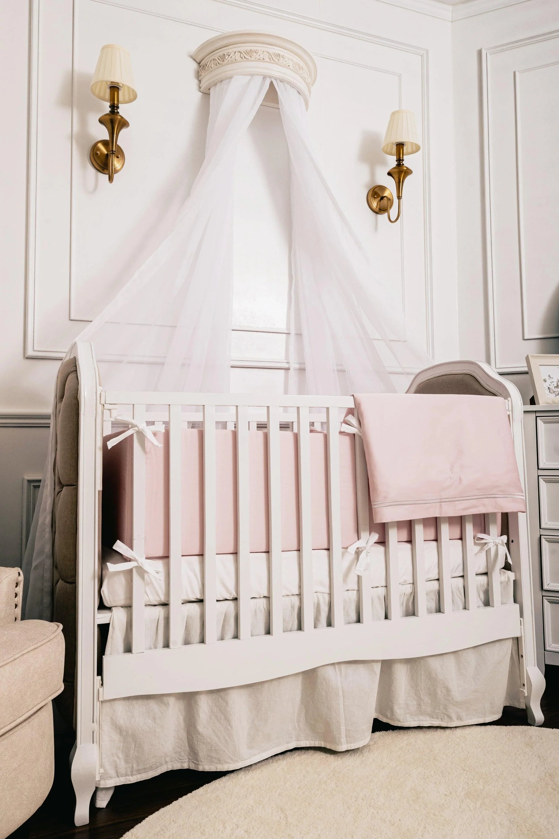 Cot Bumpers for baby girl nursery made from 100% Egyptian Cotton