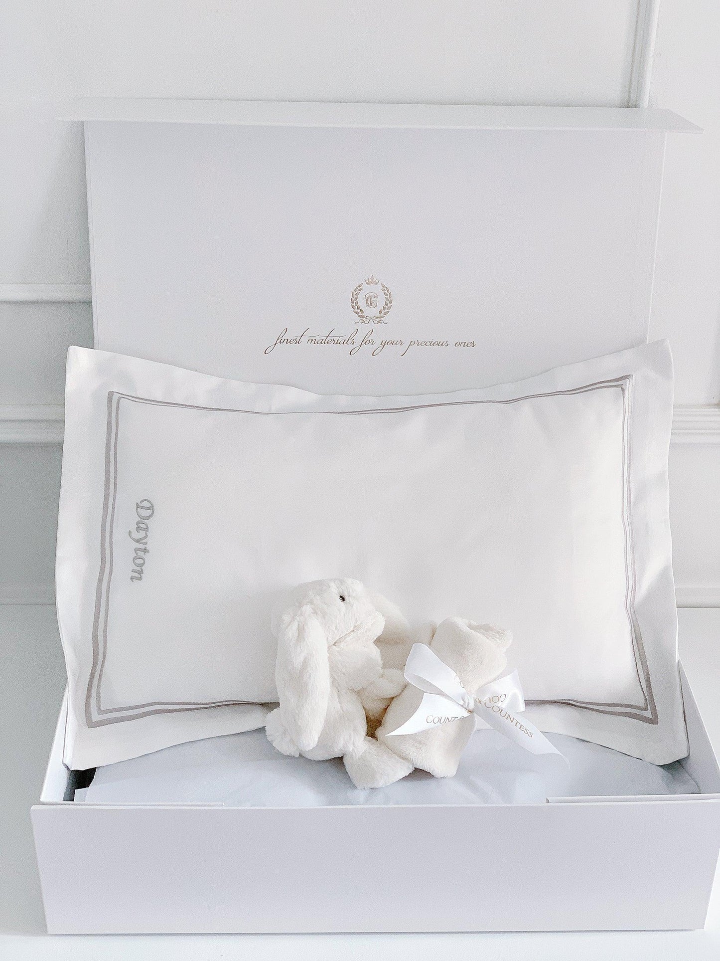 Boudoir Sham Pillow Baby Gift Set - Platinum White - Count & Countess