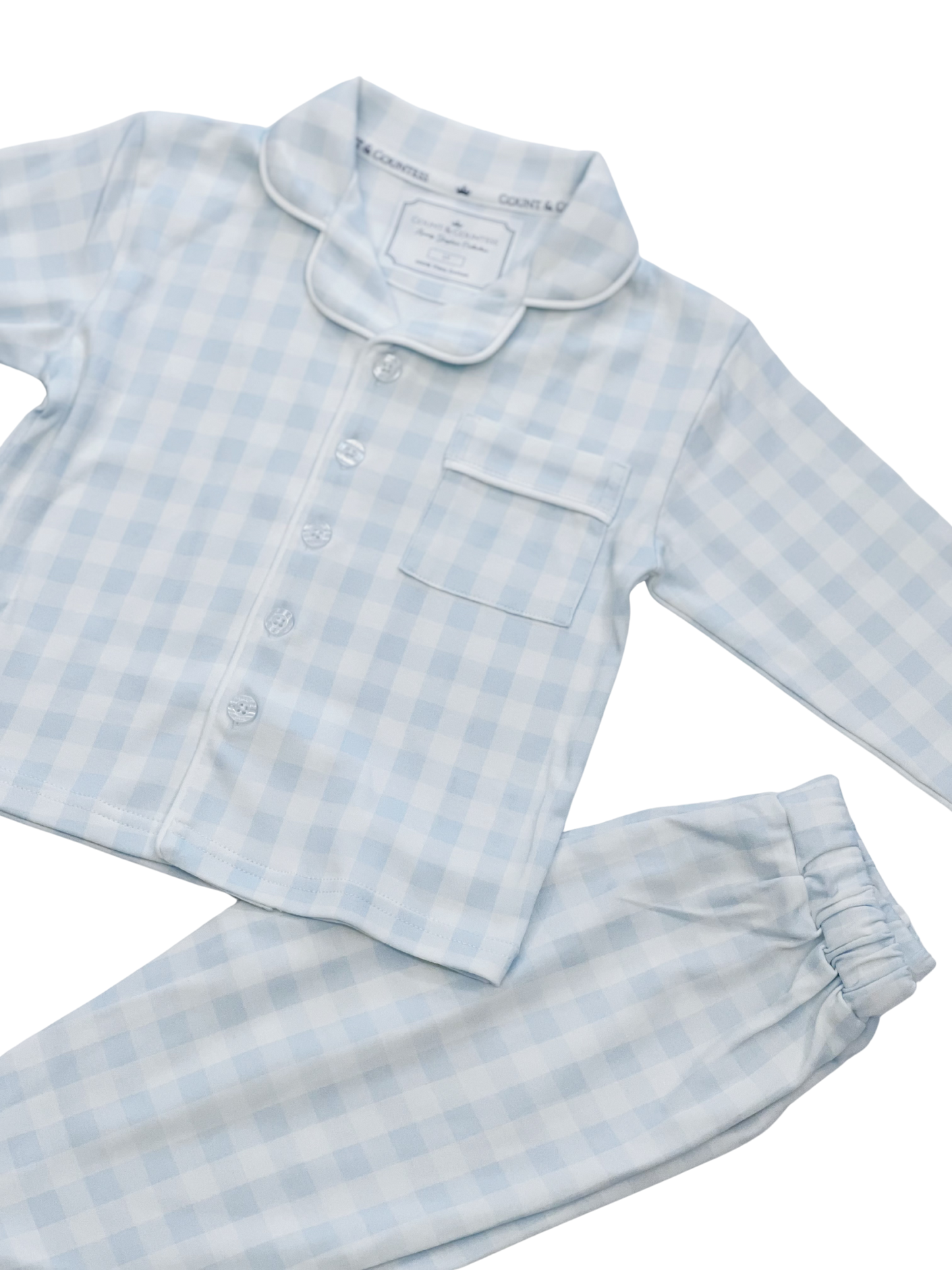 Kids Pima Loungewear Pyjamas in Baby Blue Gingham