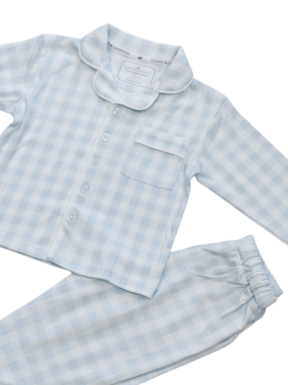 Kids Pima Loungewear Pyjamas in Baby Blue Gingham