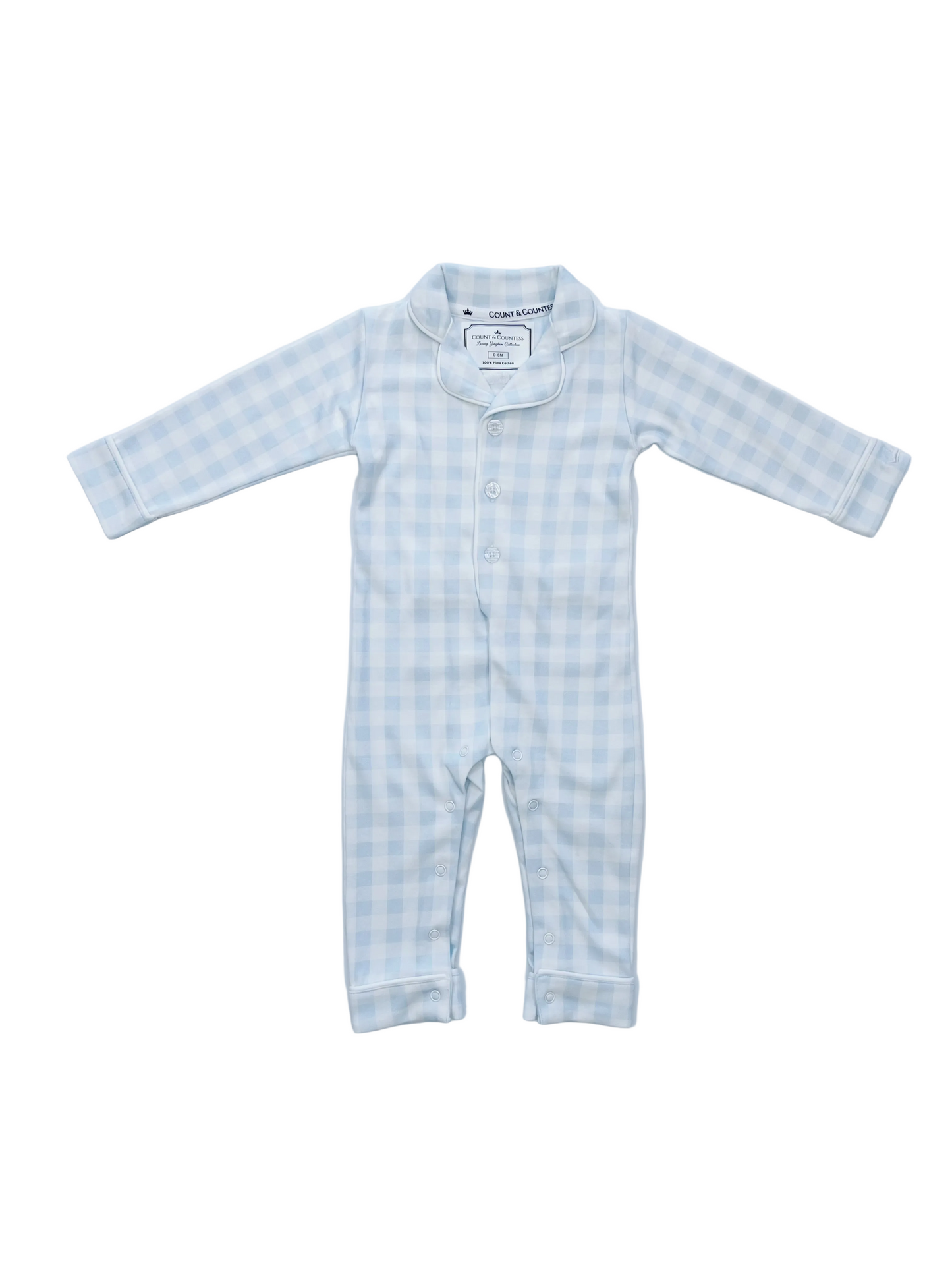 Baby Pima Romper Sleepsuit in Baby Blue Gingham