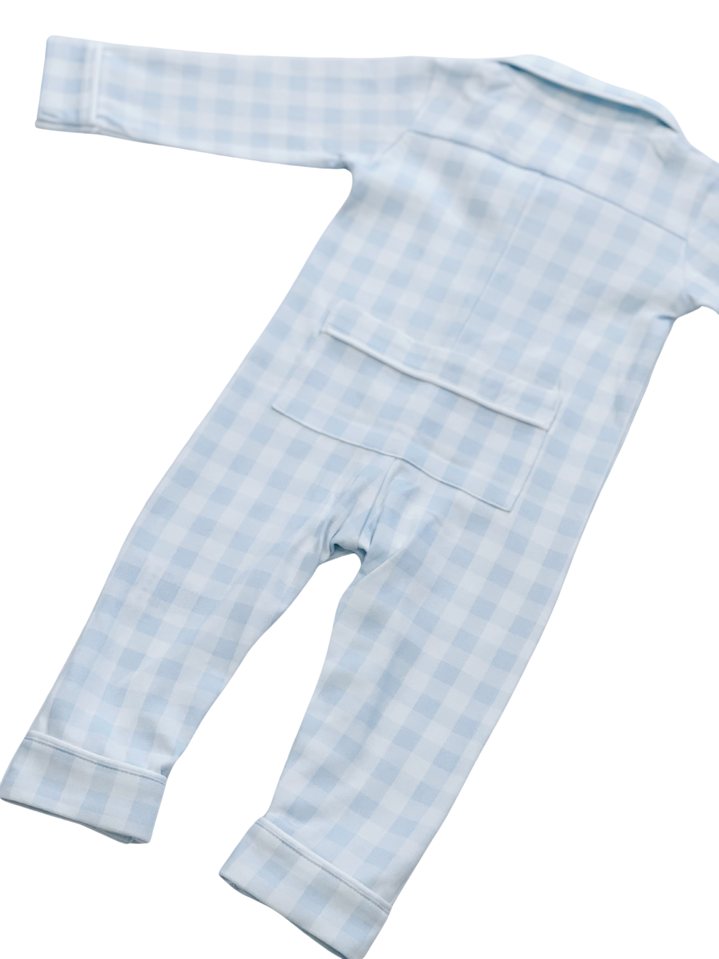 Baby Pima Romper Sleepsuit in Baby Blue Gingham
