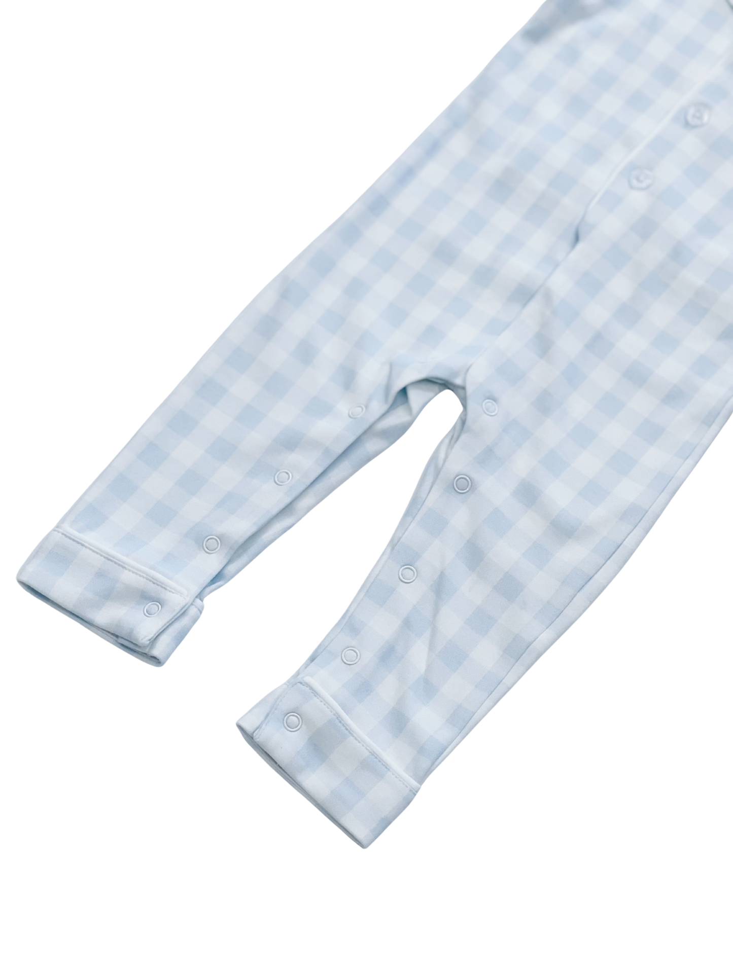 Baby Pima Romper Sleepsuit in Baby Blue Gingham