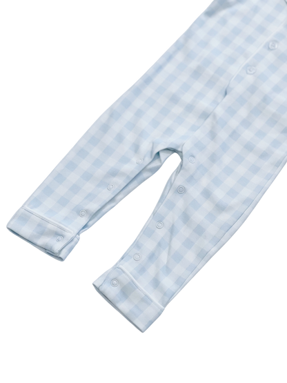 Baby Pima Romper Sleepsuit in Baby Blue Gingham