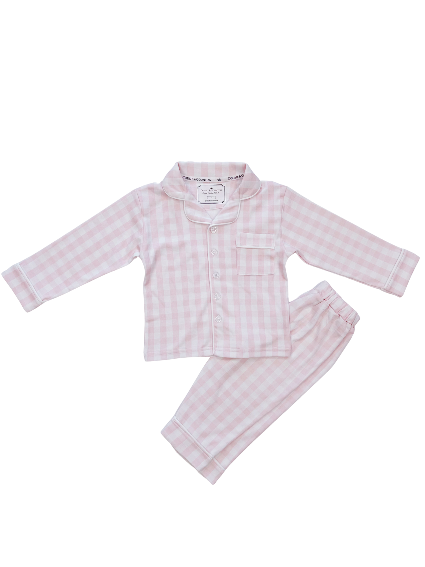 Kids Pima Loungewear Pyjamas in Pink Gingham