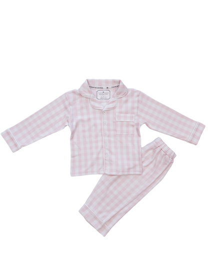 Kids Pima Loungewear Pyjamas in Pink Gingham