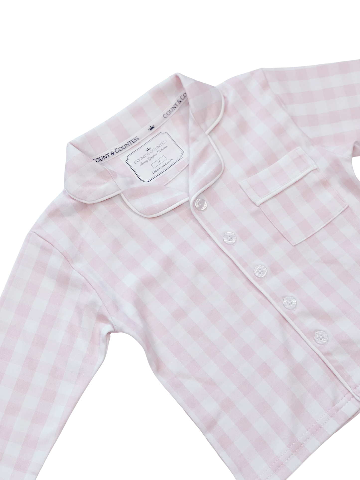 Kids Pima Loungewear Pyjamas in Pink Gingham