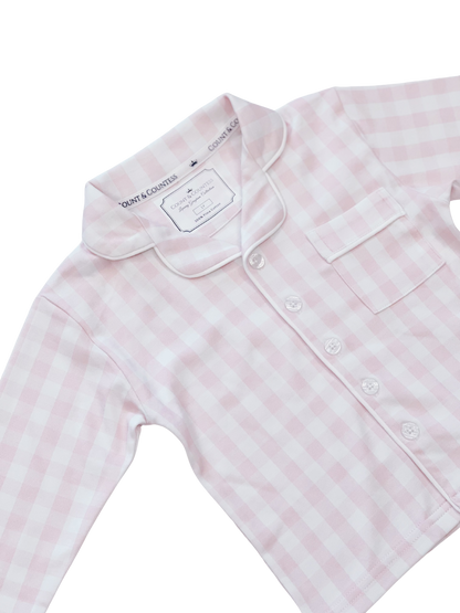 Kids Pima Loungewear Pyjamas in Pink Gingham