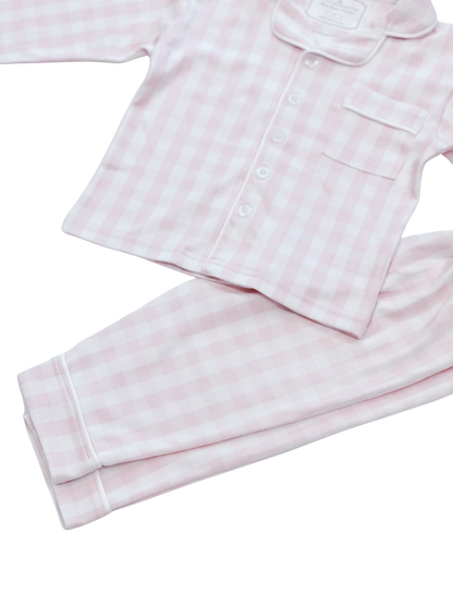 Kids Pima Loungewear Pyjamas in Pink Gingham