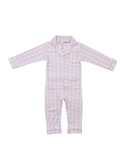 Baby Pima Romper Sleepsuit in Pink Gingham