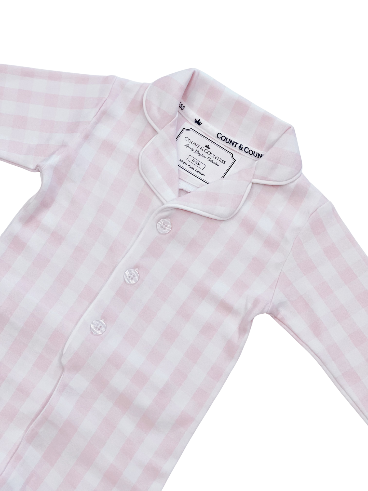 Baby Pima Romper Sleepsuit in Pink Gingham