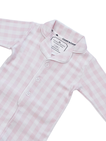Baby Pima Romper Sleepsuit in Pink Gingham