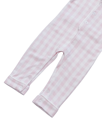Baby Pima Romper Sleepsuit in Pink Gingham