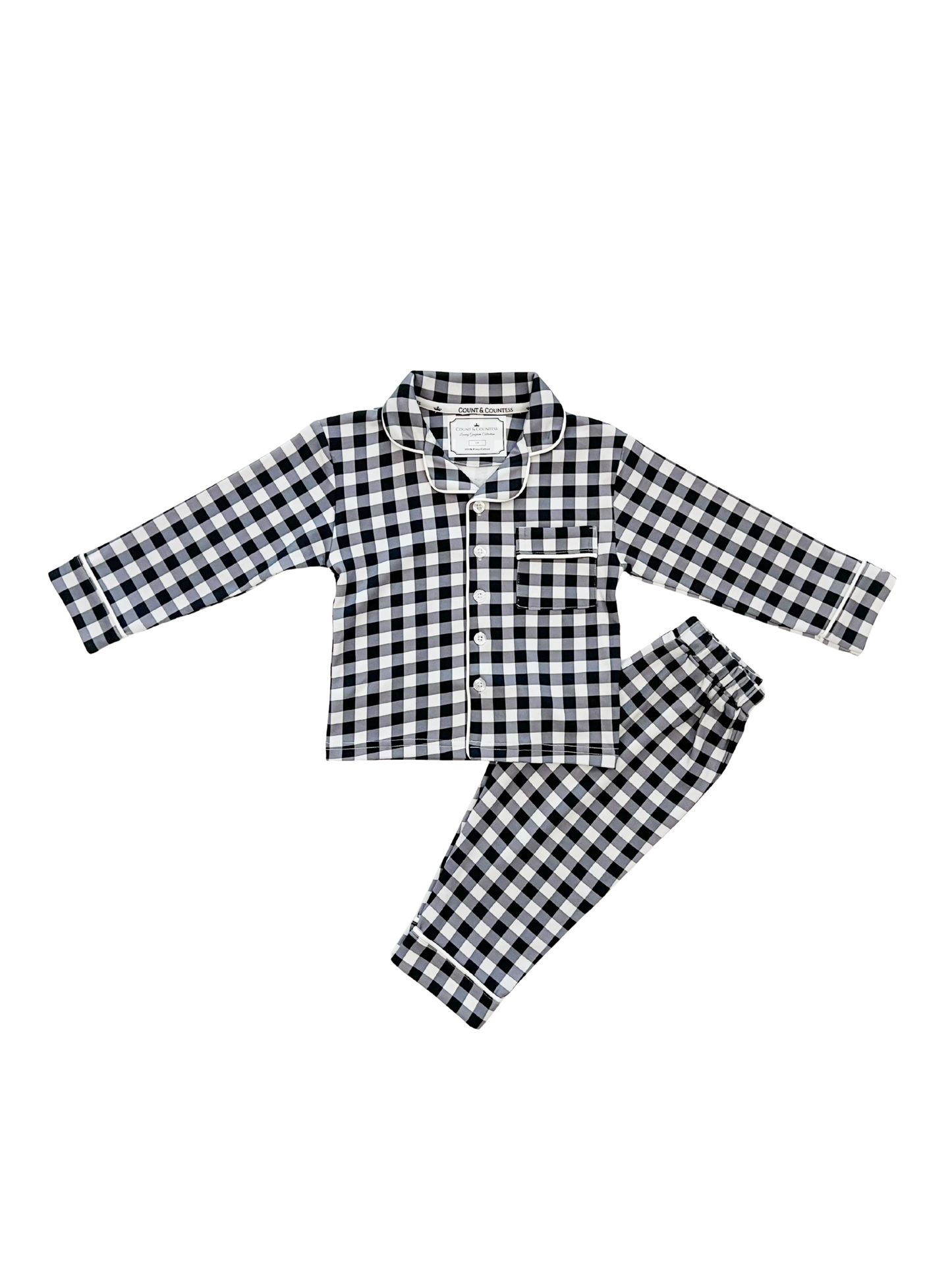 Kids Pima Loungewear Pyjamas in Navy Gingham