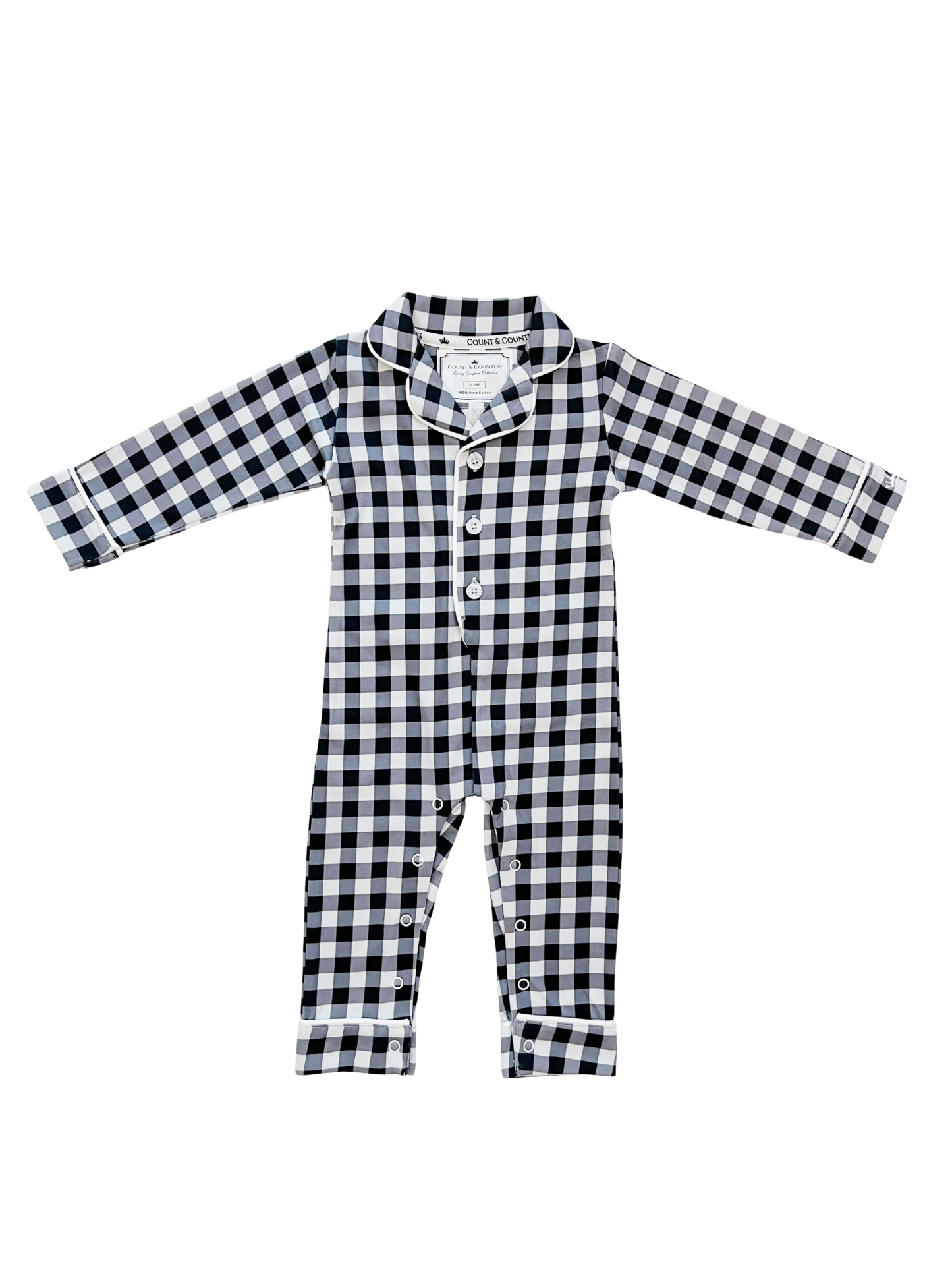 Baby Pima Romper Sleepsuit in Navy Gingham