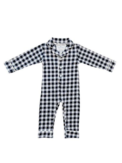 Baby Pima Romper Sleepsuit in Navy Gingham