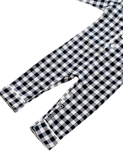 Baby Pima Romper Sleepsuit in Navy Gingham