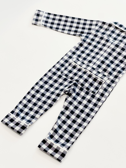 Baby Pima Romper Sleepsuit in Navy Gingham